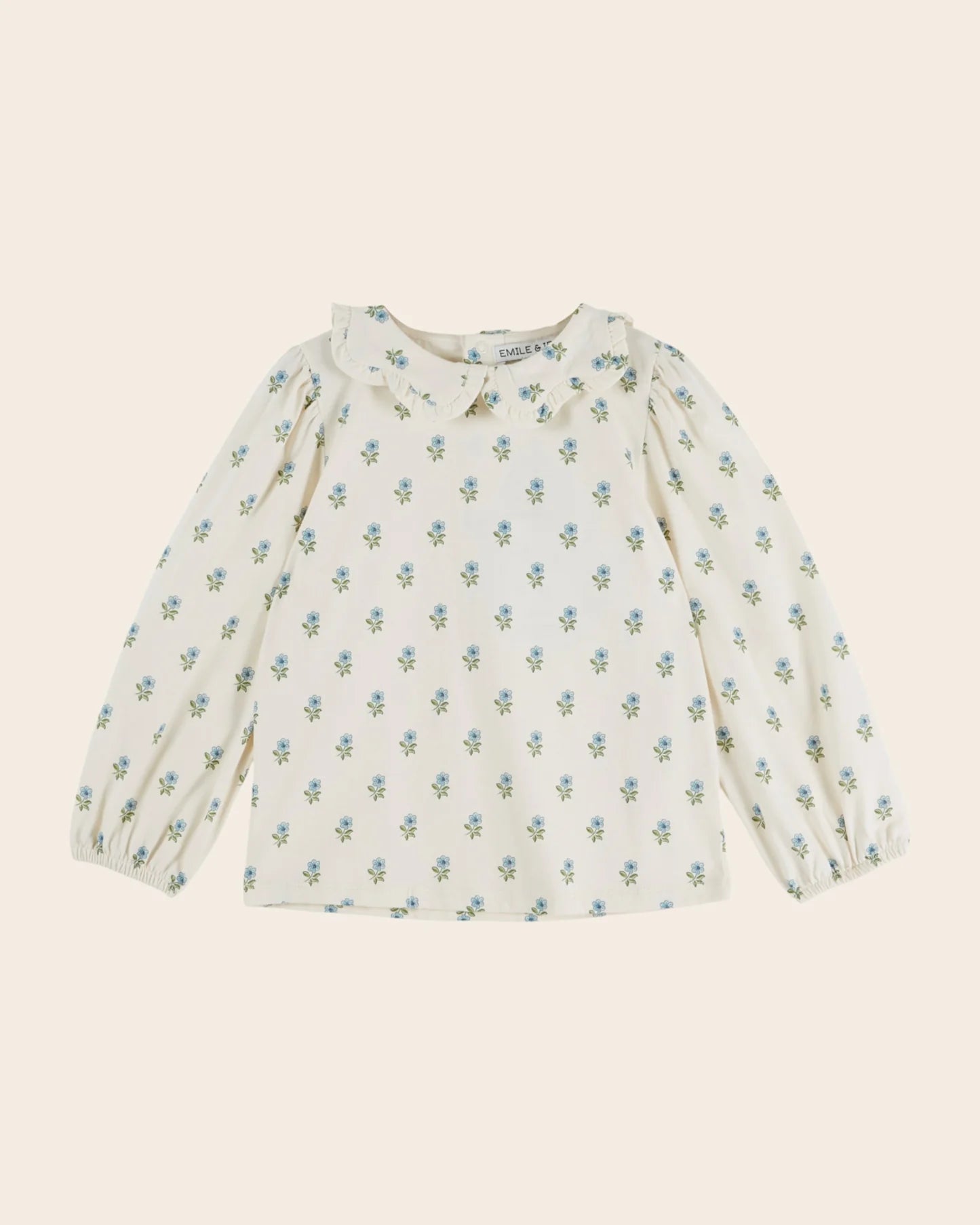 Emile & Ida Flower Collar Printed Jersey Blouse Scarlet