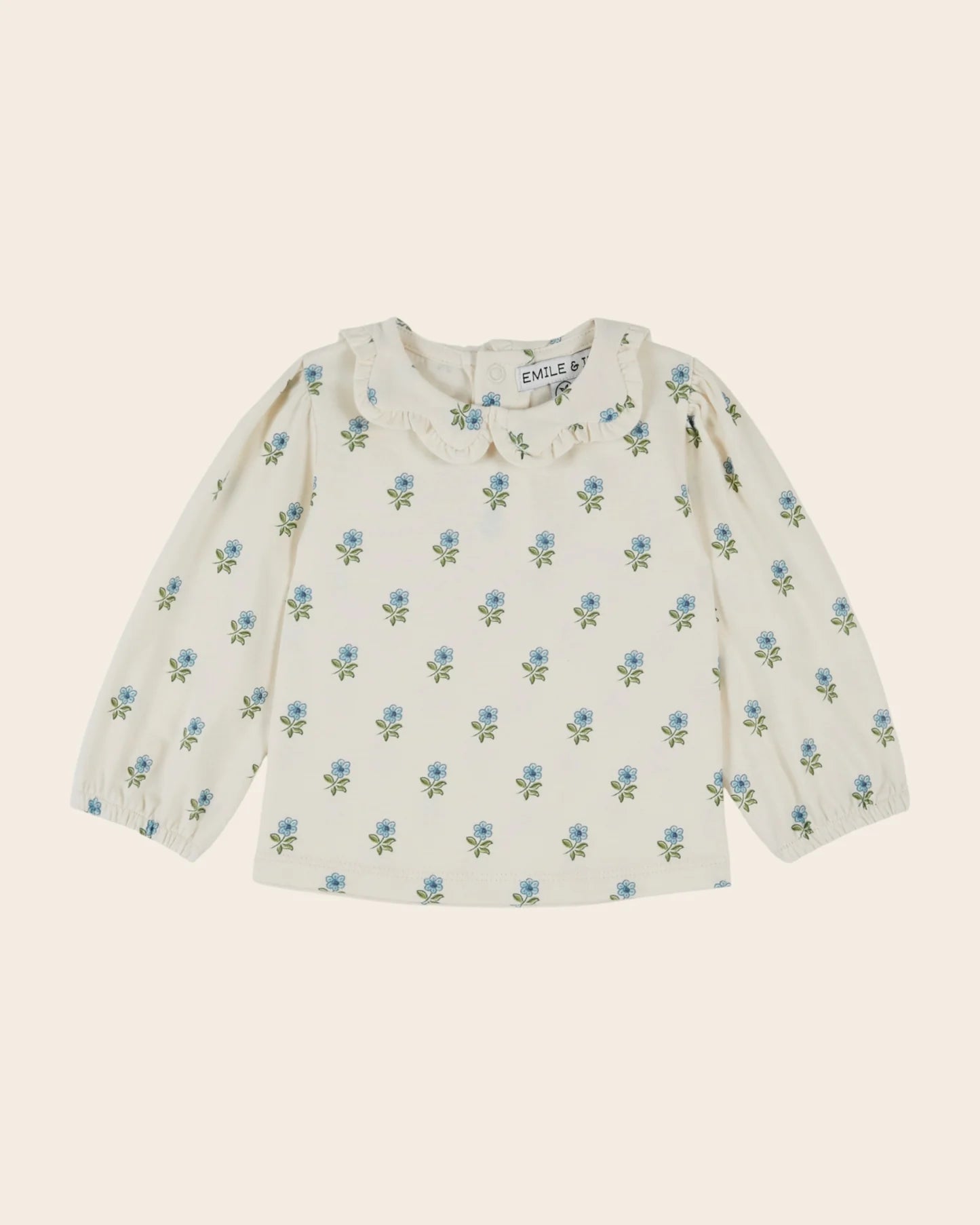 Emile & Ida Flower Collar Printed Jersey Blouse Scarlet
