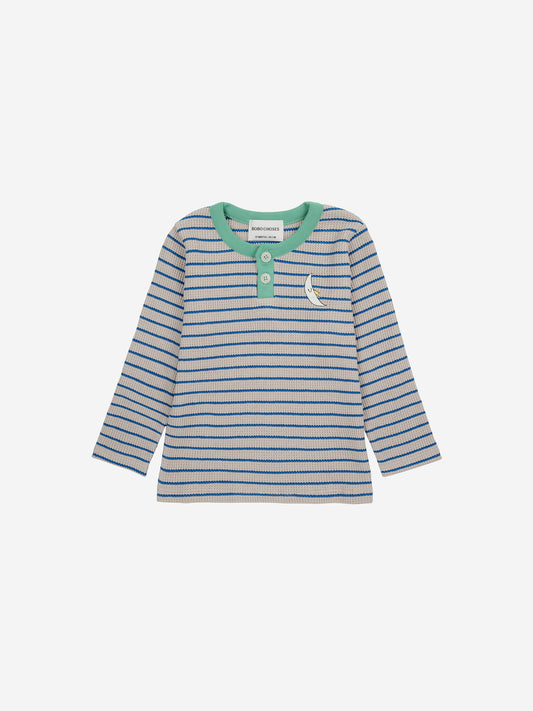 Bobo Choses Baby Stripes Waffle Buttoned T- Shirt Blue