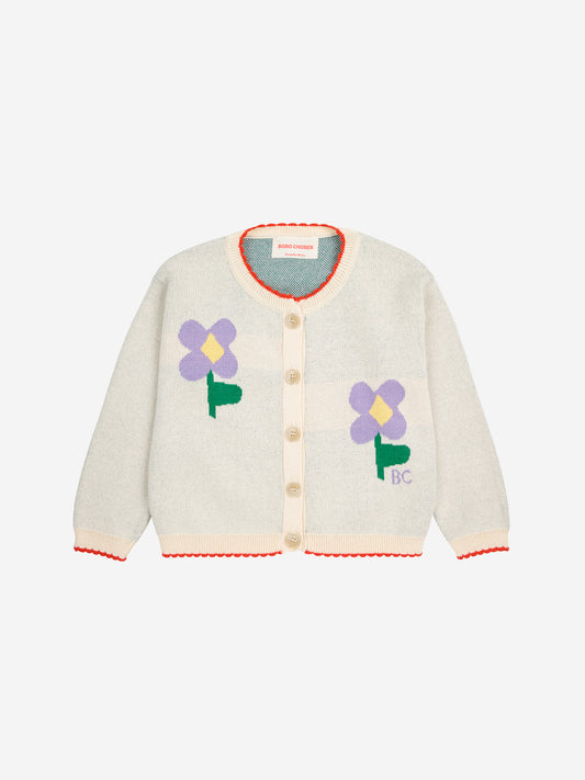 Bobo Choses Baby Pansy Flower Cardigan Offwhite