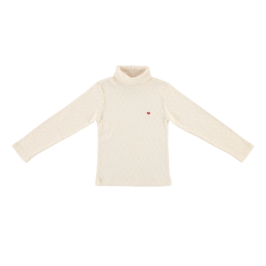 Bebe Organic Heart Turtleneck Natural Red Heart Pointelle