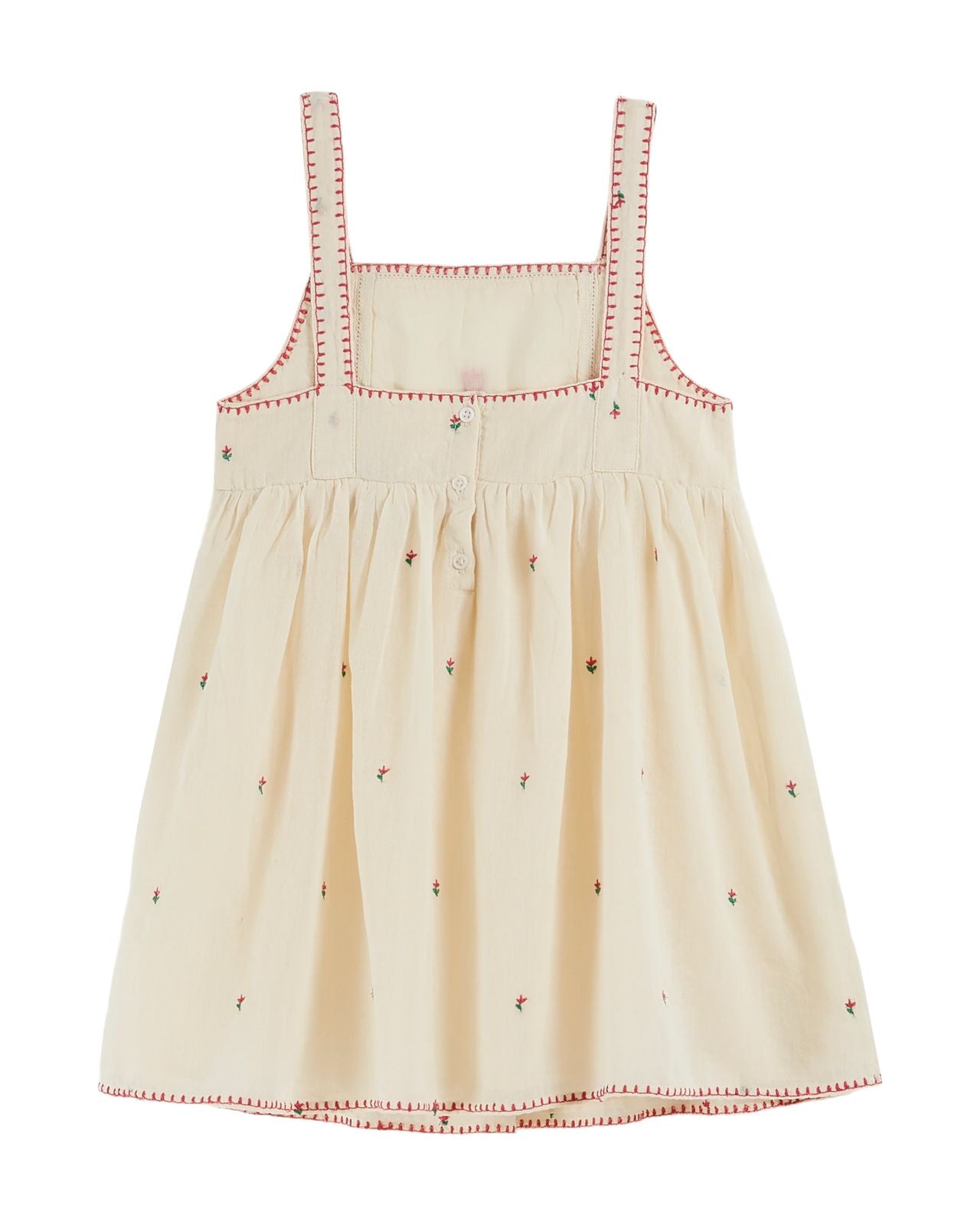 Emile et Ida Tulips Embroidered Dress Ecru