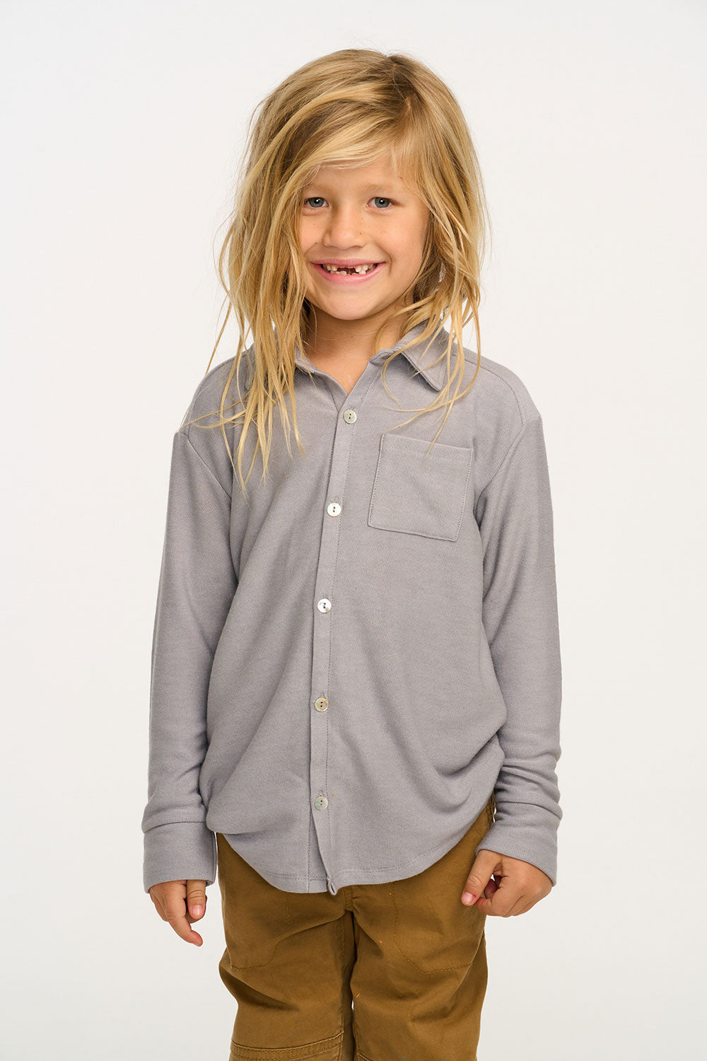 Chaser Silver Gray Button Down Shirt