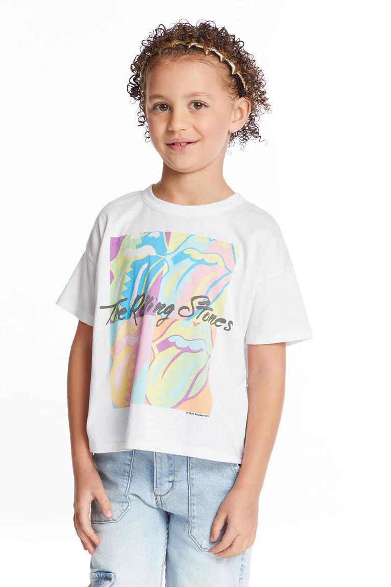 Chaser Rolling Stones Multi Logo Girls Tee White