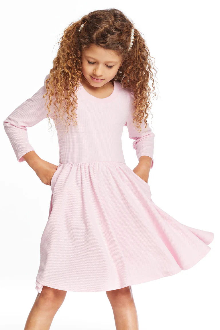 Chaser Puff Girls Long Sleeve Ribbon Dress with Twirl Skirt Ribbon