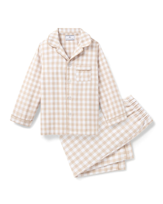 Petite Plume Kid's Twill Pajama Set in Camel Gingham