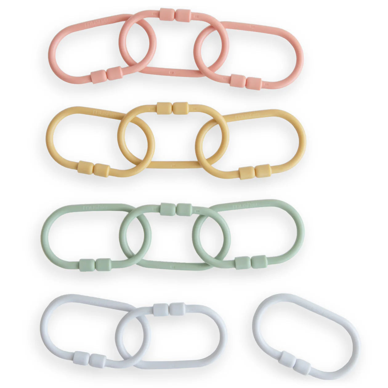 Mushie Chain Link Rings - Periwinkle/Mustard/Green/Coral