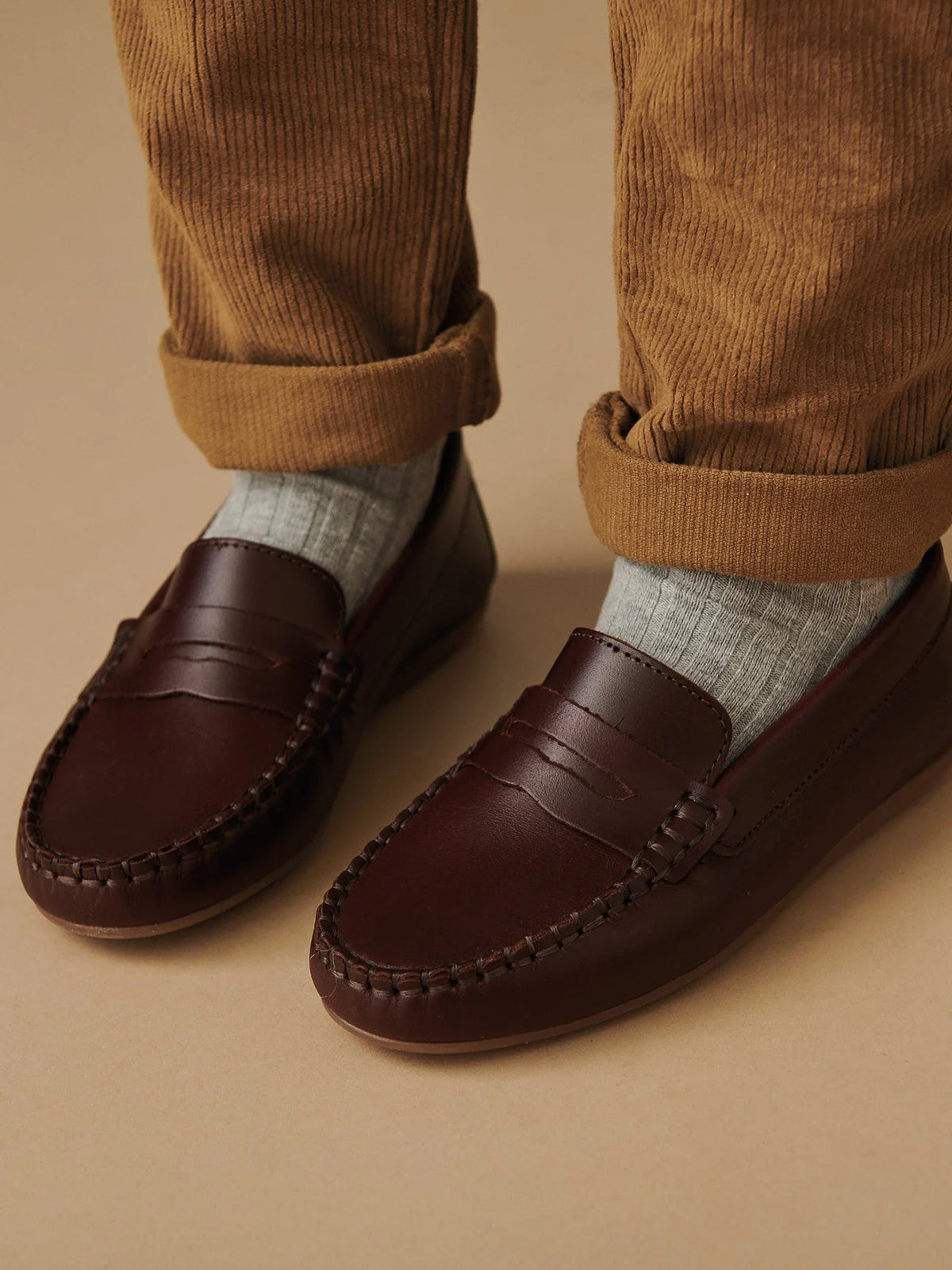 La Coqueta Chocolate Brown Leather Boy Loafer Shoes