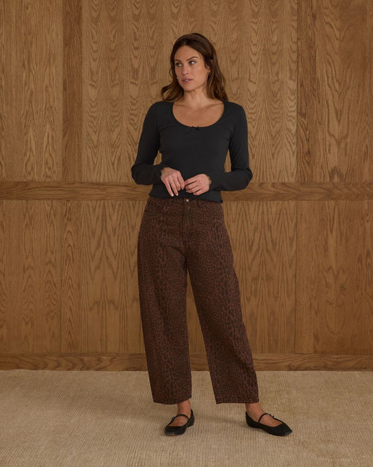 Rylee + Cru Women's Barrel Denim Leopard