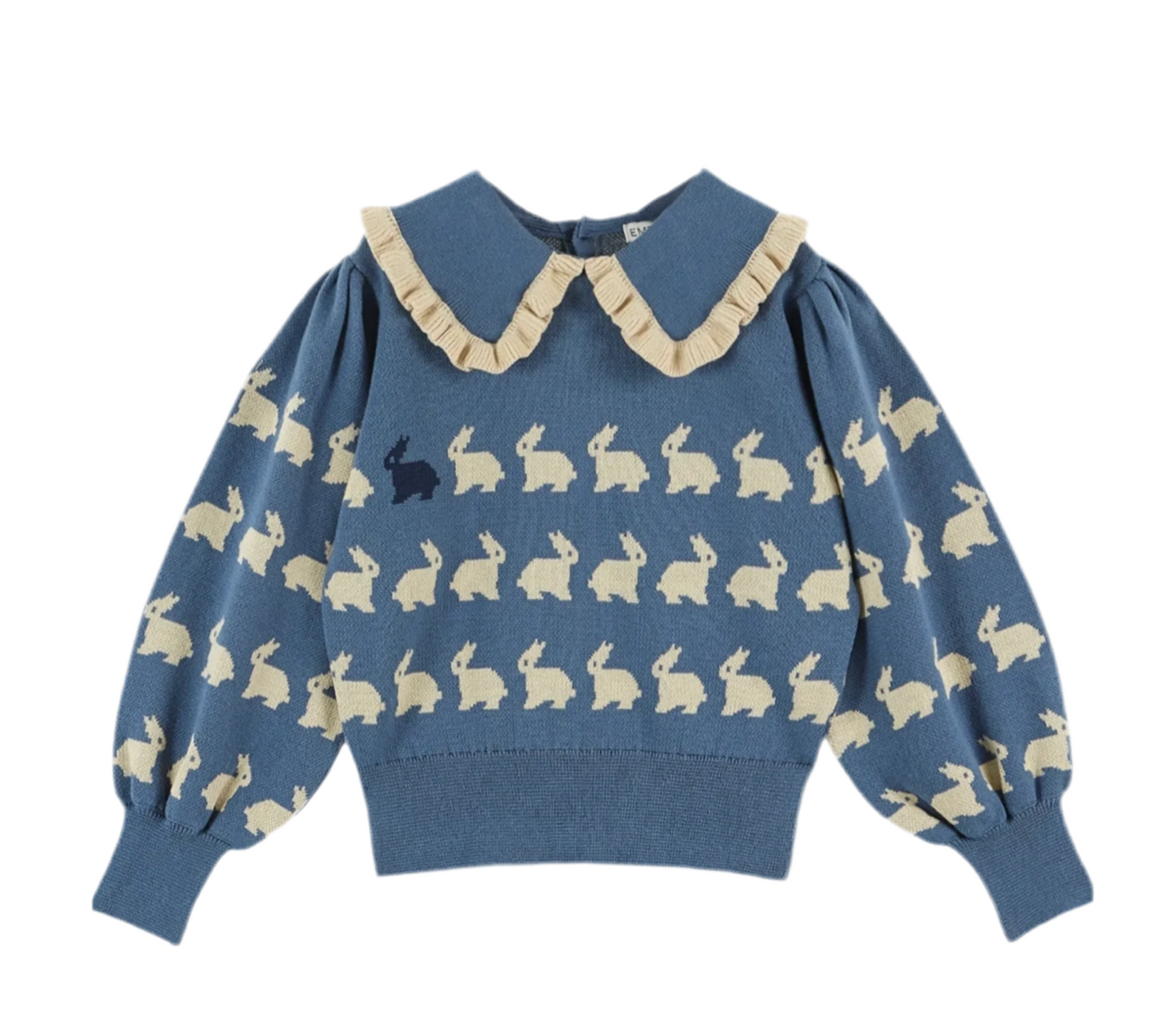 Emile et Ida Blue Rabbit Jacquard Sweater