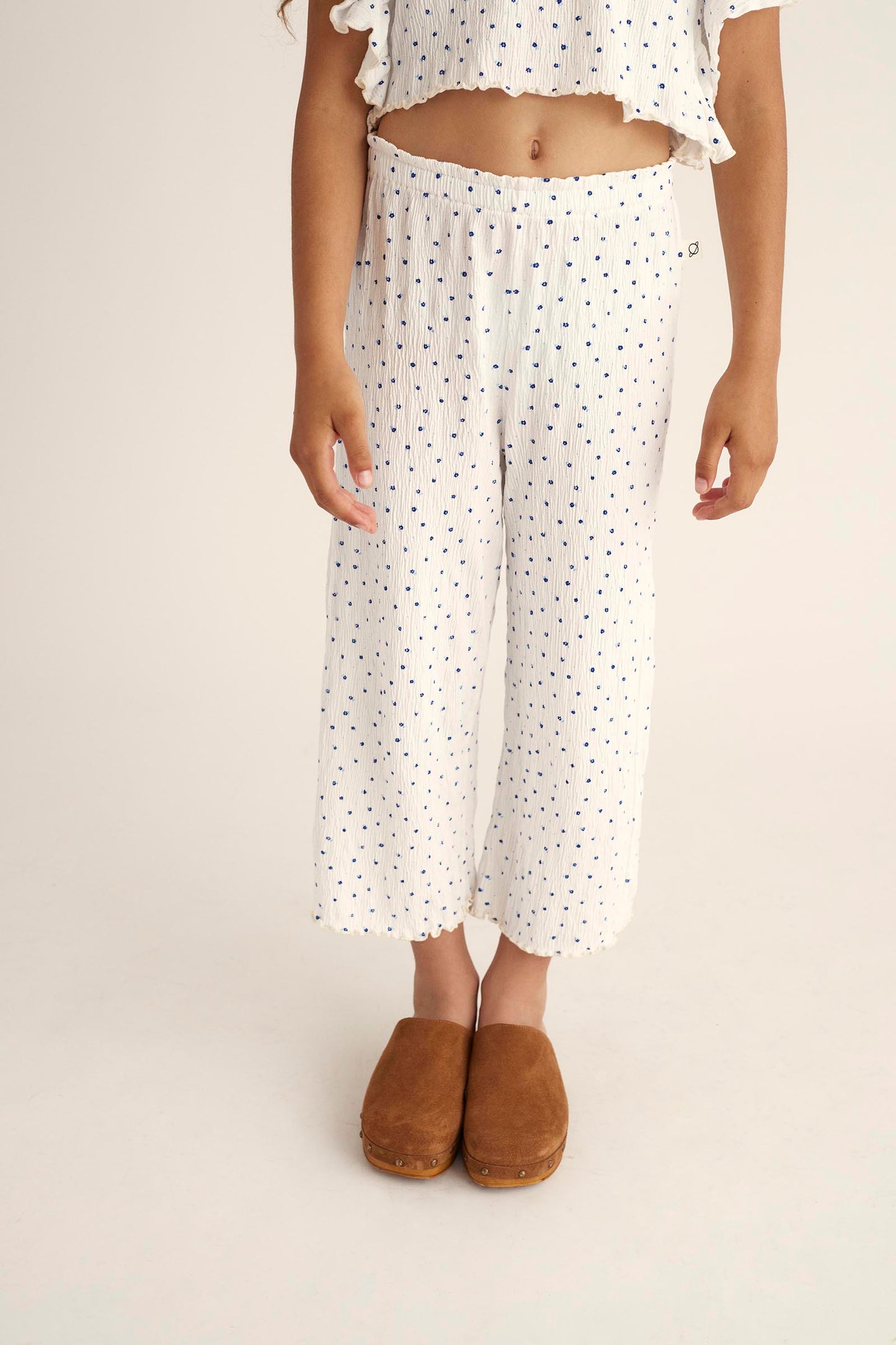 My Little Cozmo Floral Gauze Pants Ivory Blue