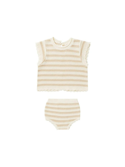Rylee + Cru Scallop Knit Baby Set Sand Stripe