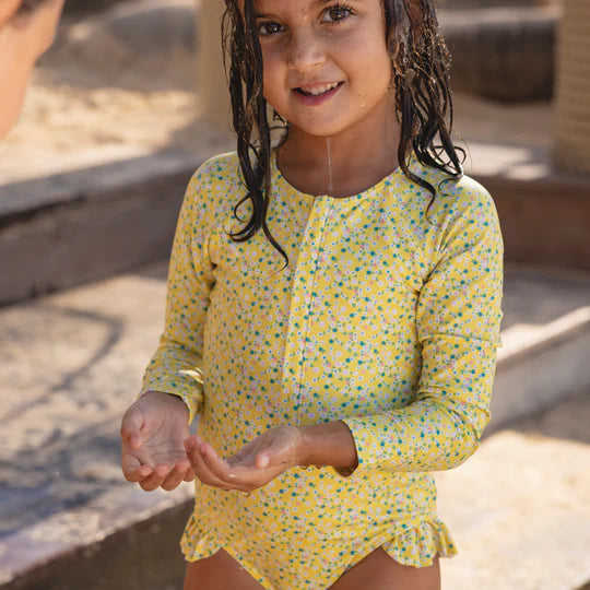 Minnow Girls Petite Fleur Front Zip Rashguard One Piece