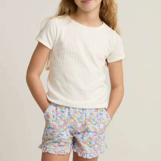 Minnow Girls Shell White Pointelle Puff Sleeve Shirt