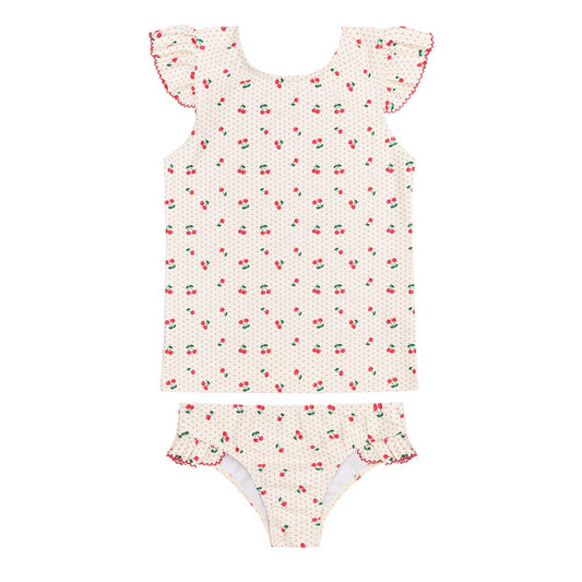 Minnow Girls Summer Cherries Ruffle Sleeve Rashguard Set