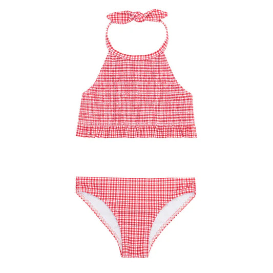 Minnow Girls Malibu Gingham Smocked Halter Bikini