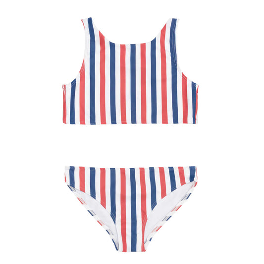 Minnow Girls Surfrider Stripe Double Bow Knot Tie Bikini