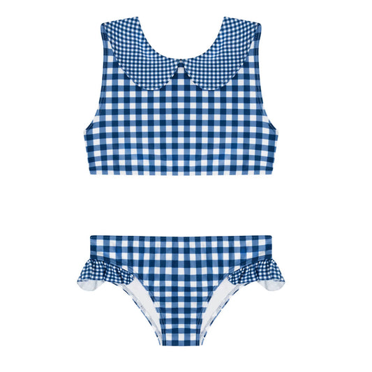 minnow girls navy picnic gingham sailor bikini