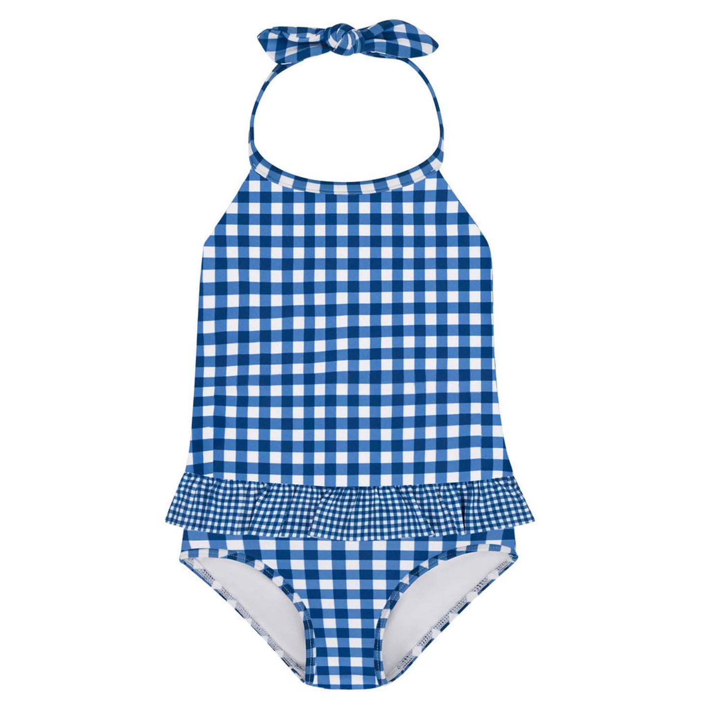 Minnow girls navy picnic gingham ruffle halter one piece