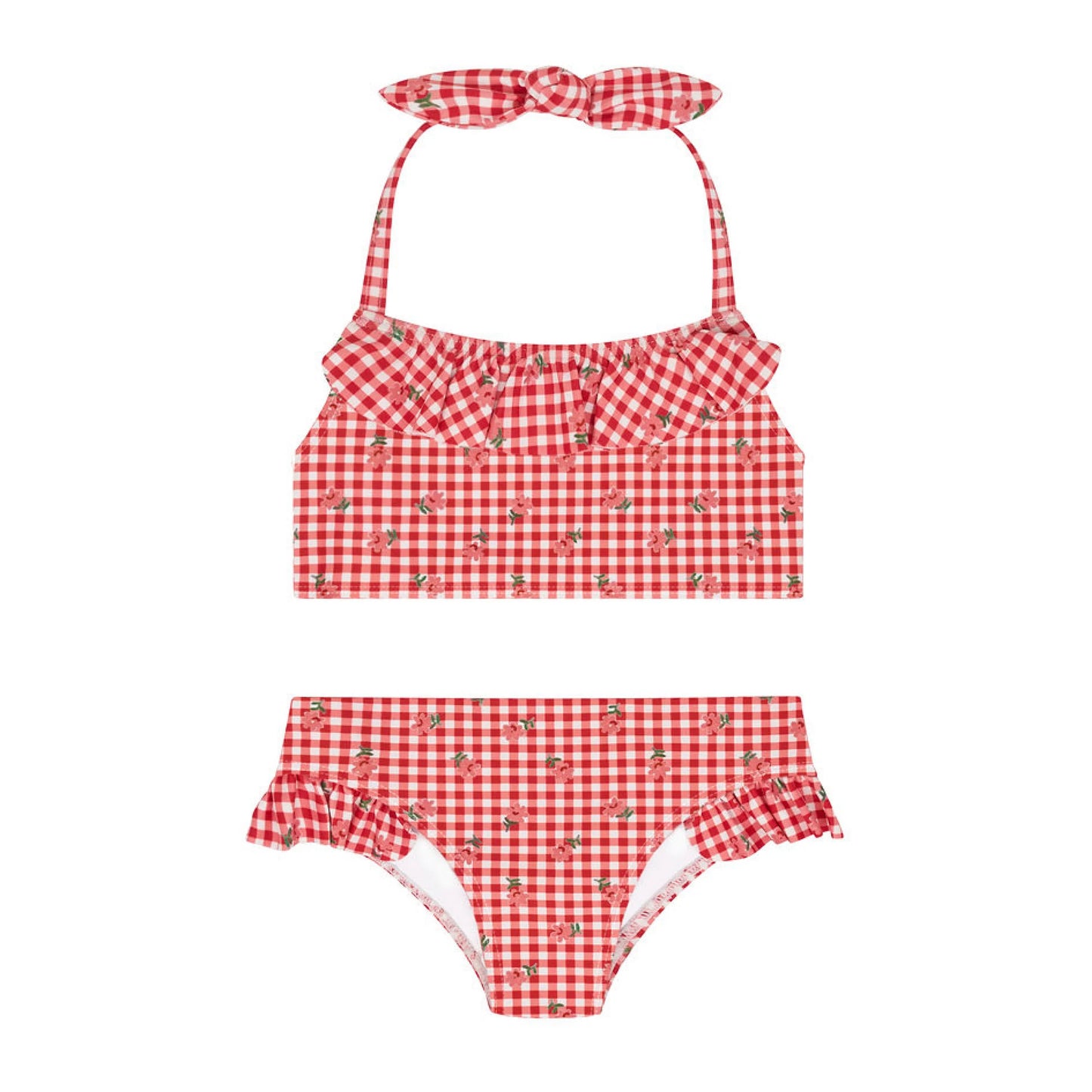 minnow girls cranberry gingham halter scoop neck bikini