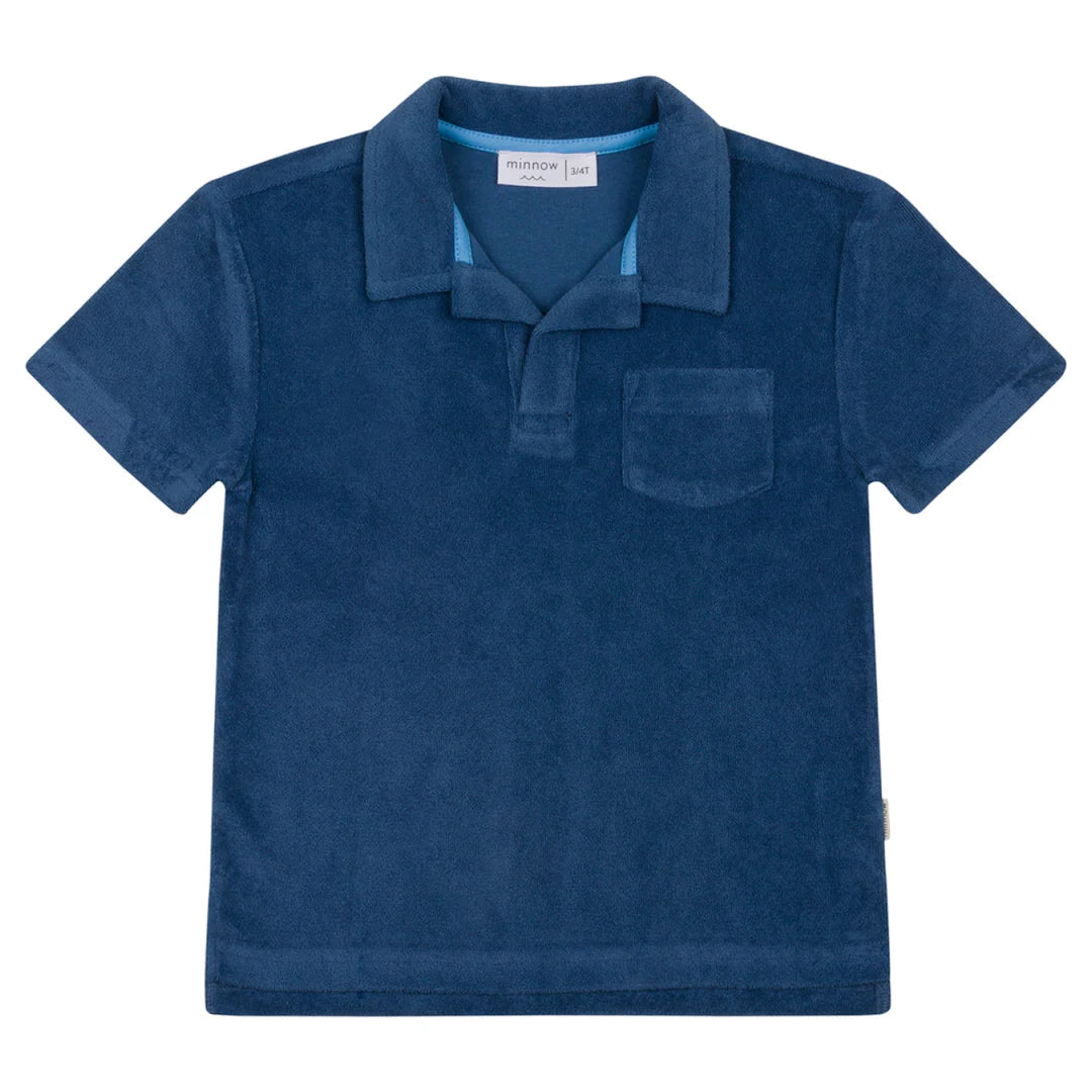 Minnow Unisex New Navy French Terry Polo With Ribbed Hem