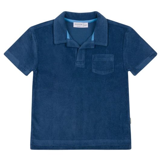 Minnow Unisex New Navy French Terry Polo With Ribbed Hem
