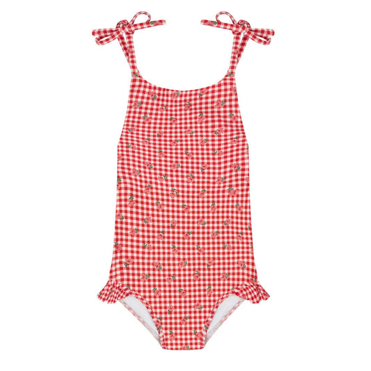 minnow girls cranberry gingham one piece
