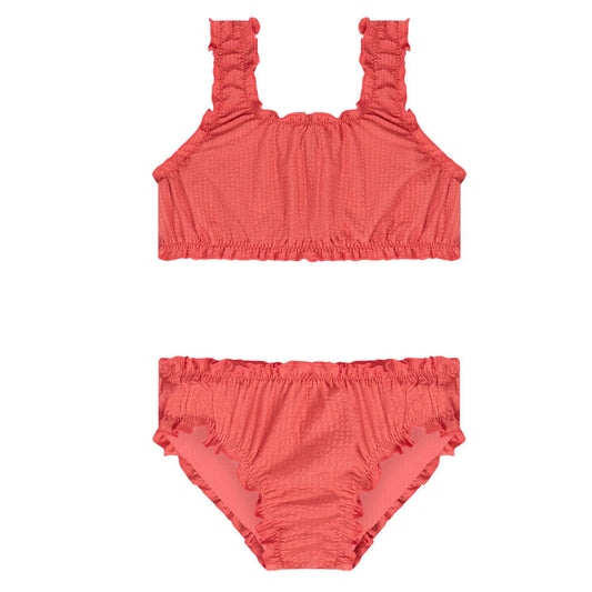 Minnow Girl's Red Seersucker Ruffle Edge Bikini