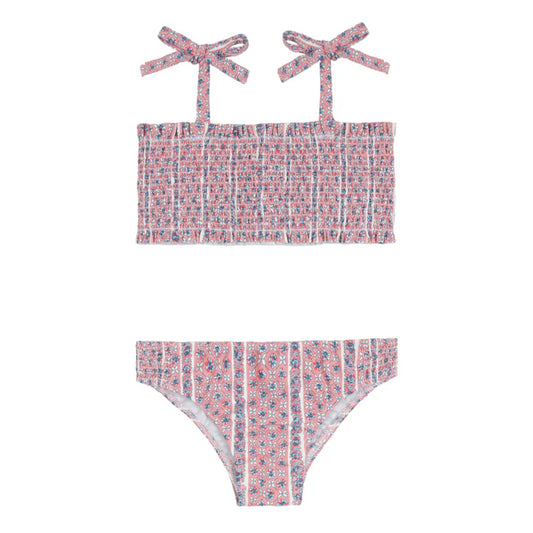 Minnow Girls Floral Tile Smocked Bikini