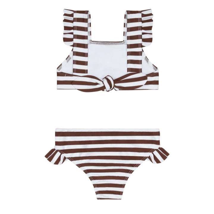 Minnow Girls Brown Stripe Ruffle Tie Back Bikini
