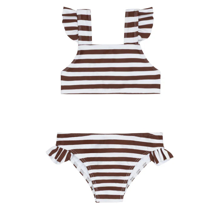 Minnow Girls Brown Stripe Ruffle Tie Back Bikini