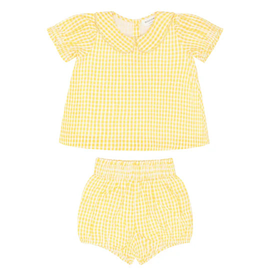 Minnow Baby Girls Soleil Gingham Puff Sleeve Top and Bloomer Set