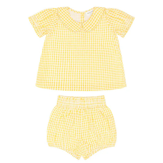 Minnow Baby Girls Soleil Gingham Puff Sleeve Top and Bloomer Set