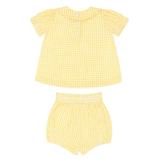 Minnow Baby Girls Soleil Gingham Puff Sleeve Top and Bloomer Set