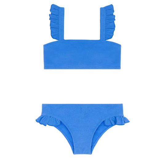 Minnow Girls Deep Sea Blue Terry Ruffle Strap Bandeau Bikini