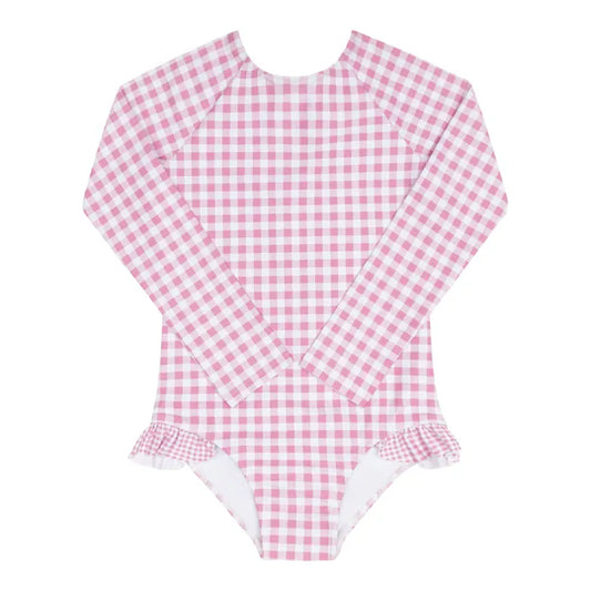 Minnow Girls Blush Gingham Rashguard One Piece