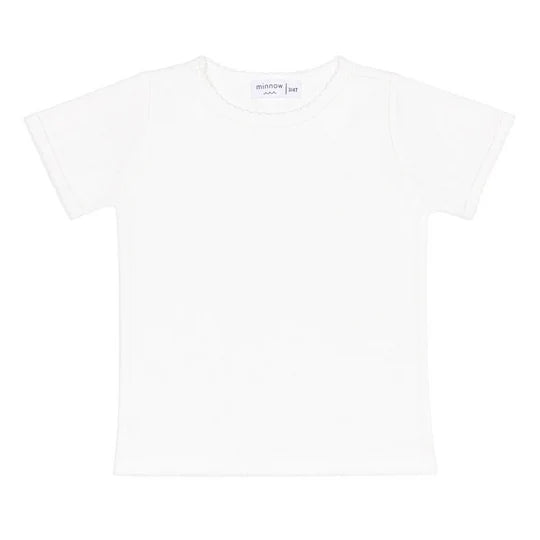 Minnow Girls Shell White Pointelle Puff Sleeve Shirt