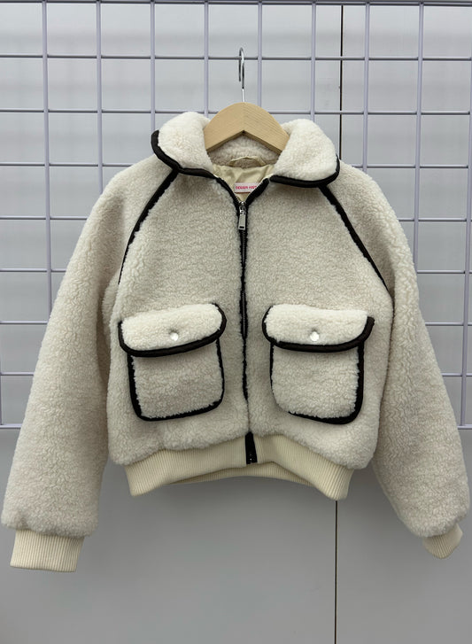 Design History Beige Sherpa Jacket with Brown Lining