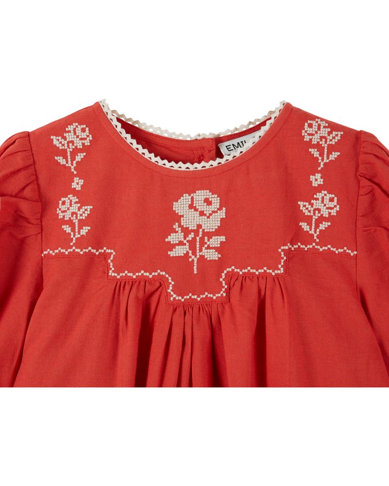 Emile & Ida Embroidered Dress Griotte