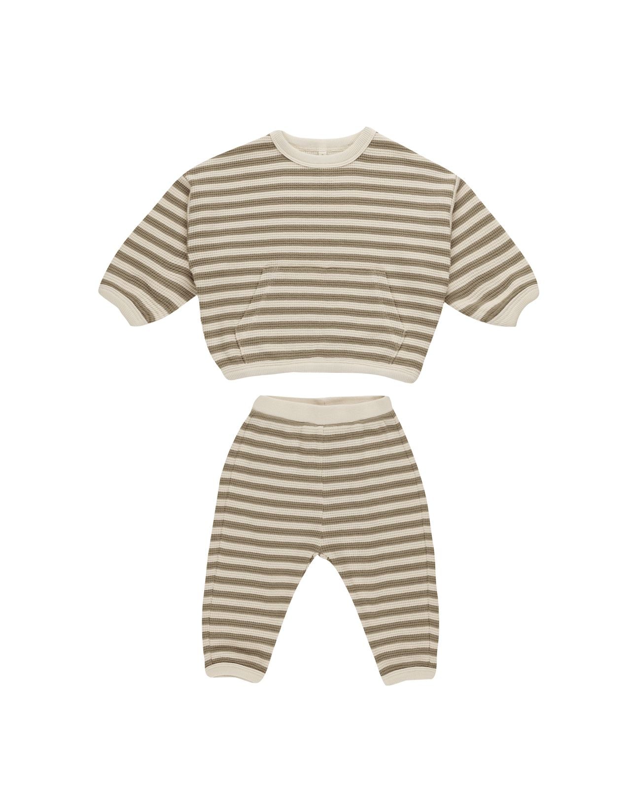 Quincy Mae Waffle Slouch Set Olive Stripe