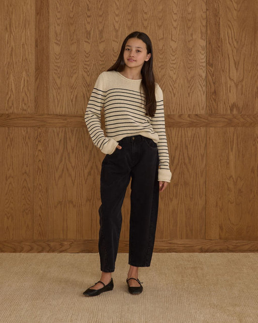 Rylee + Cru Teen's Round Neck Sweater Black Stripe