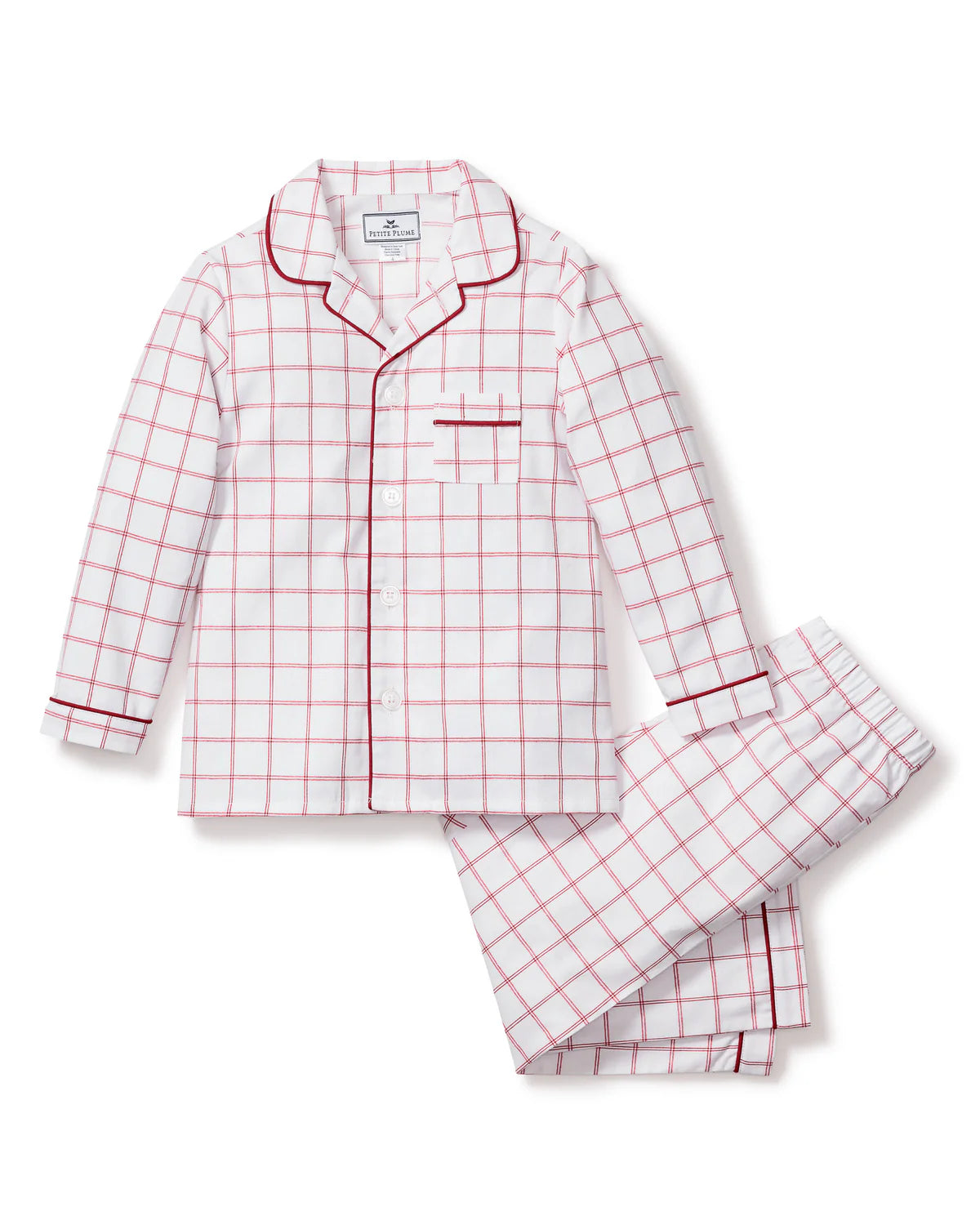 Petite Plume Kid's Twill Pajama Set in Garnet Tattersall