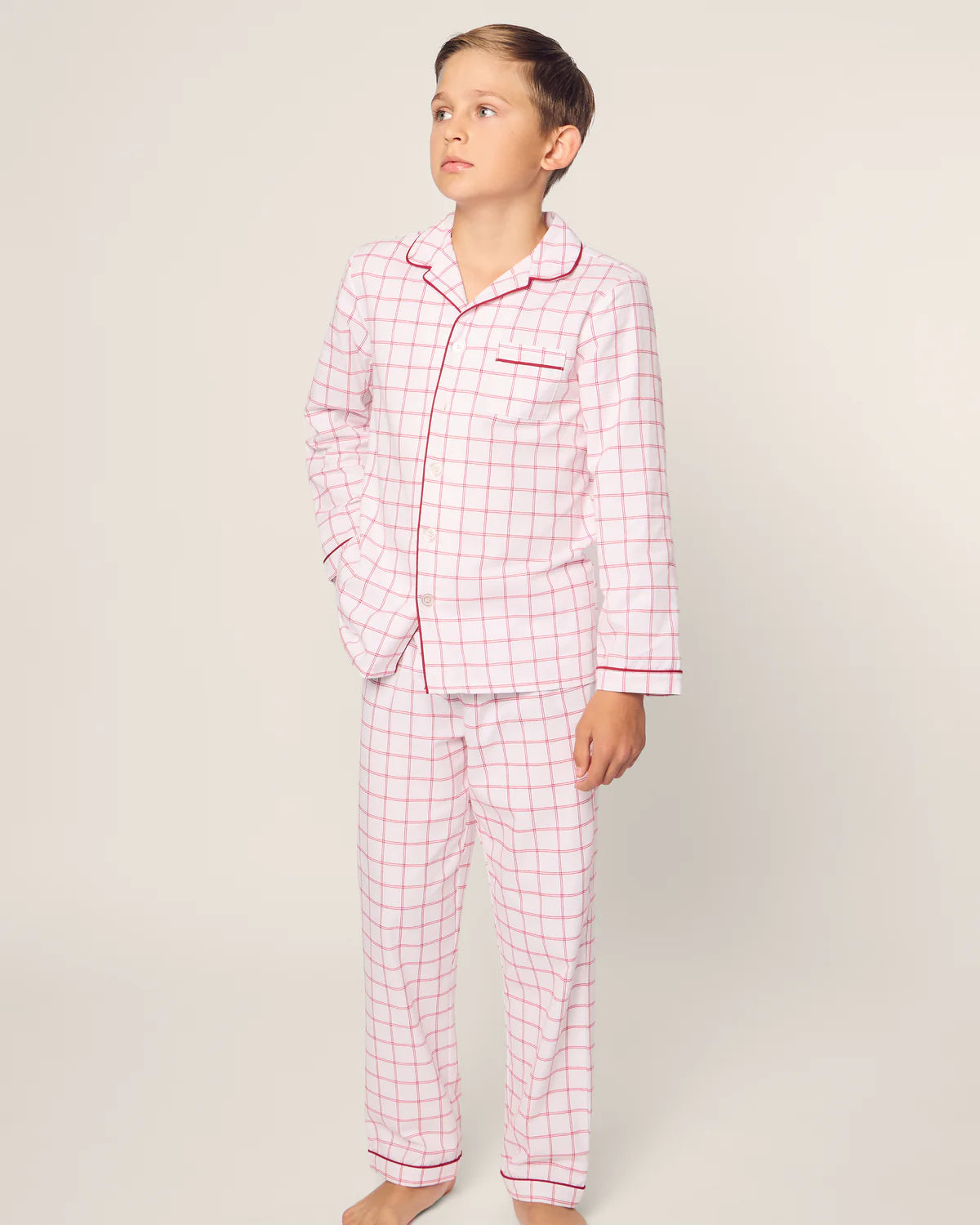 Petite Plume Kid's Twill Pajama Set in Garnet Tattersall