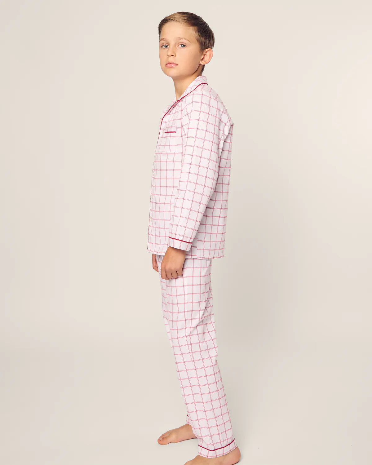 Petite Plume Kid's Twill Pajama Set in Garnet Tattersall