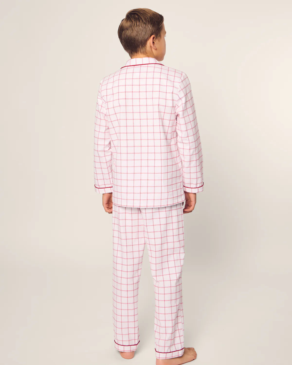 Petite Plume Kid's Twill Pajama Set in Garnet Tattersall