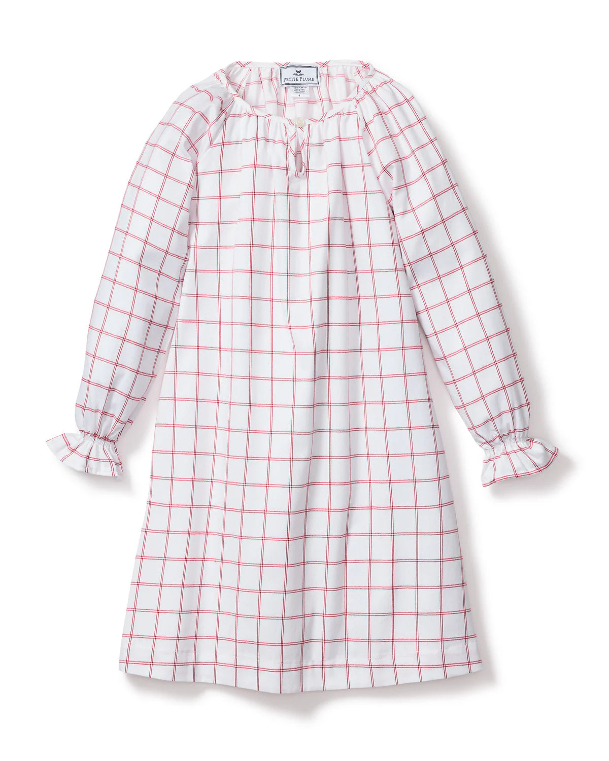 Petite Plume Girl's Twill Delphine Nightgown in Garnet Tattersall