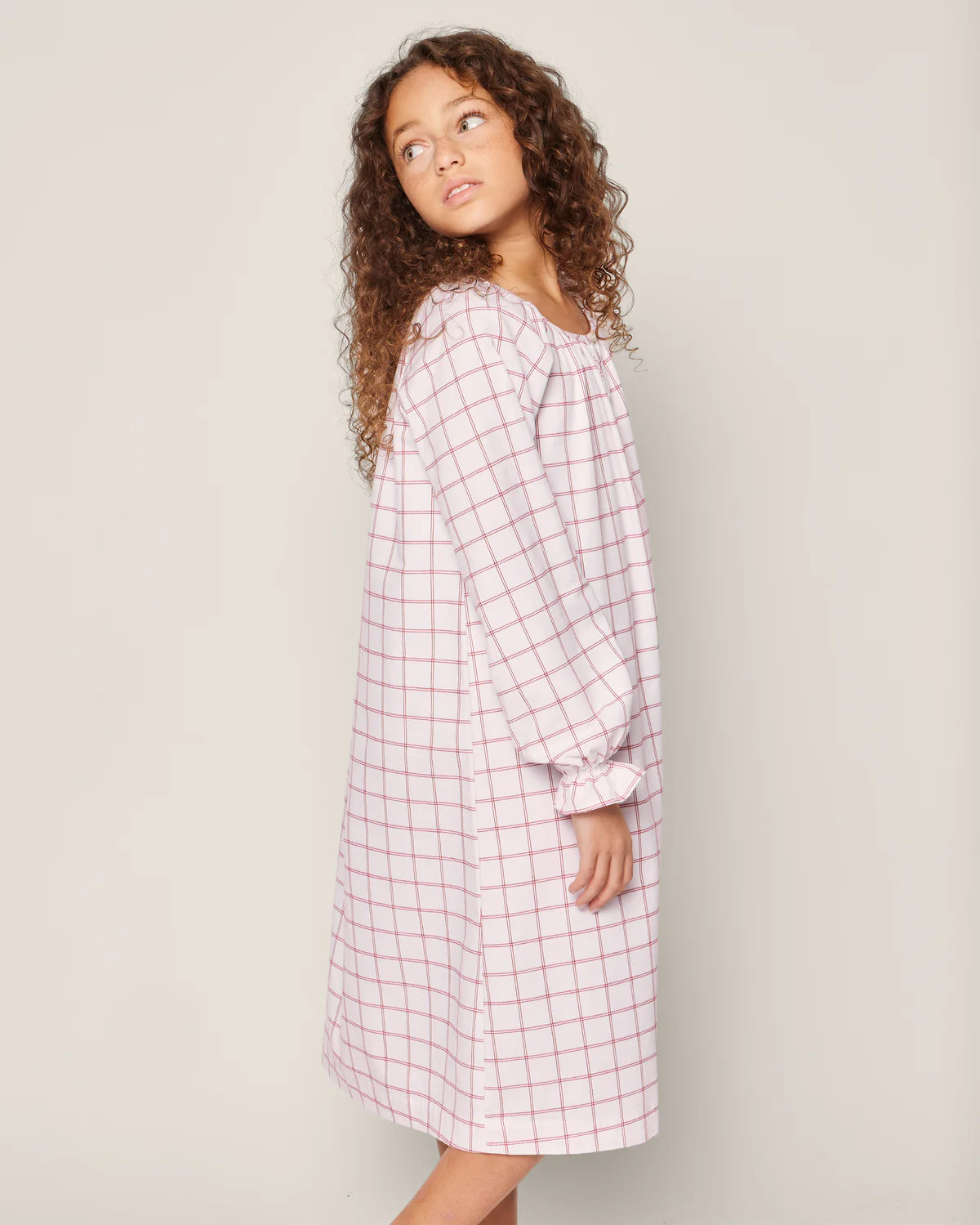 Petite Plume Girl's Twill Delphine Nightgown in Garnet Tattersall