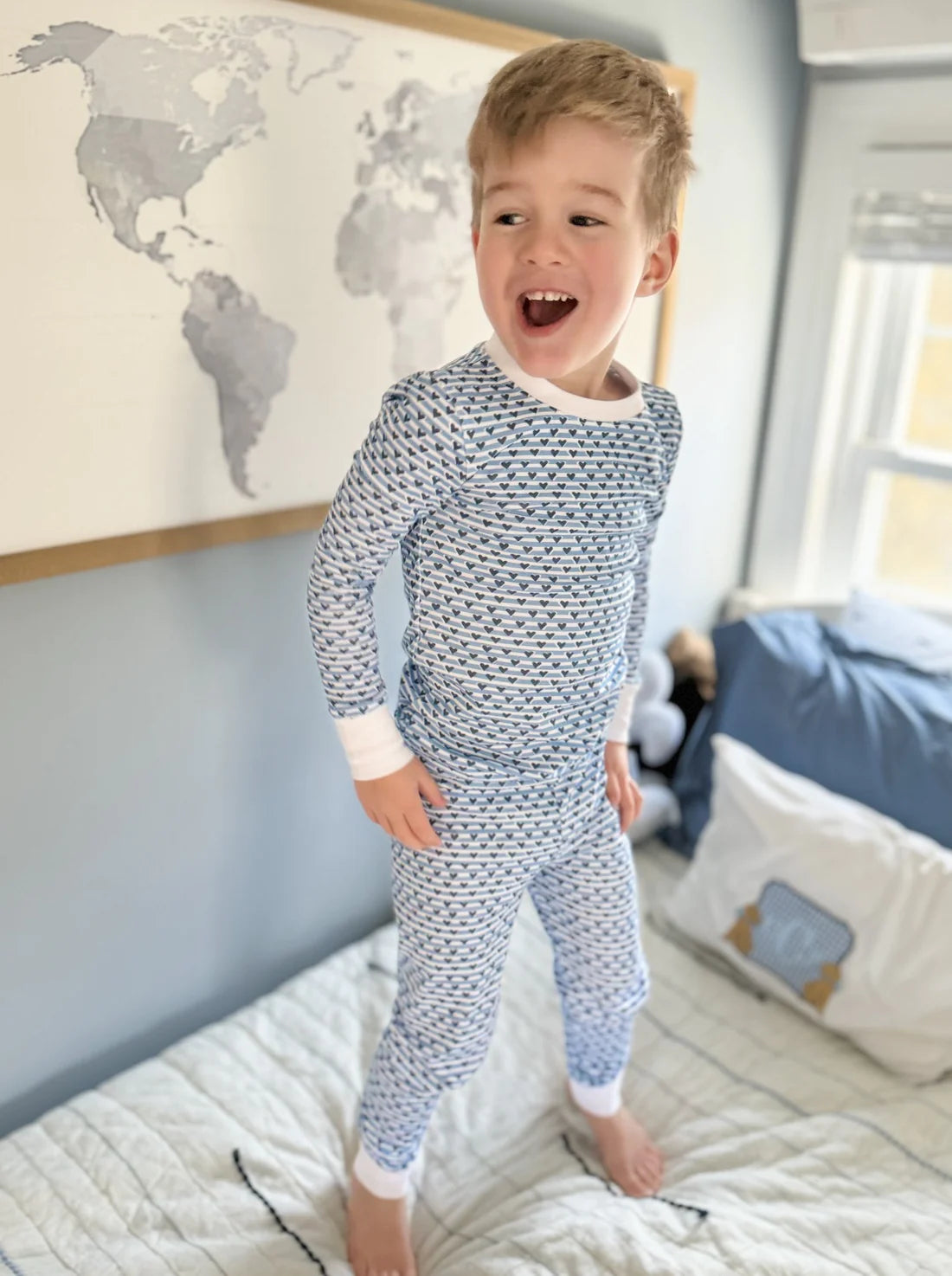 Sailor Hearts Two Piece Pajamas in Chatham Blue