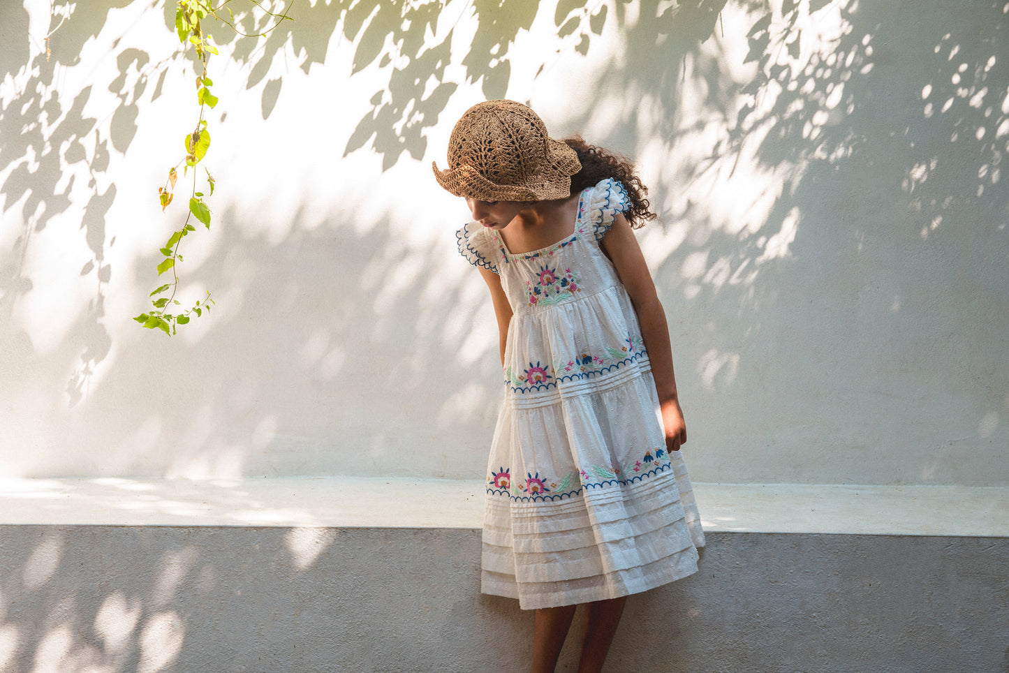 Lali Kids Nanette Dress in Pearl With Embroidery