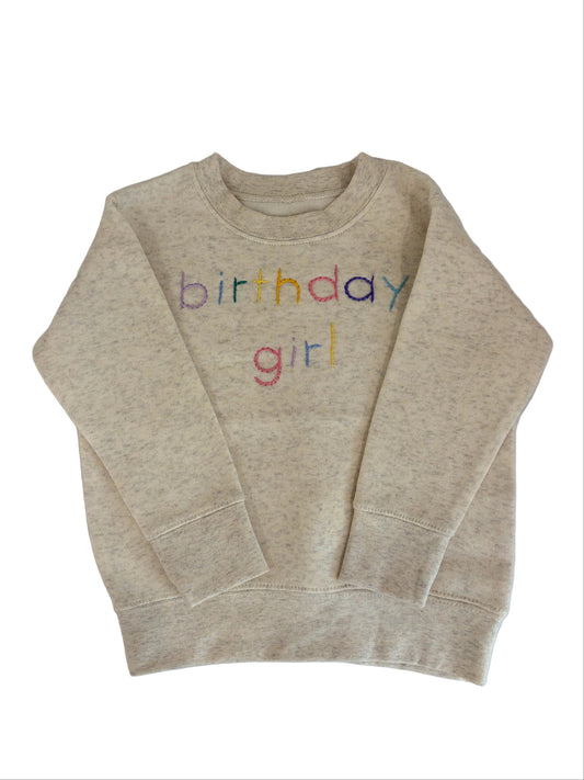 Sweet Olive Street Birthday Girl Pastel Rainbow Sweatshirt - Heather Cream